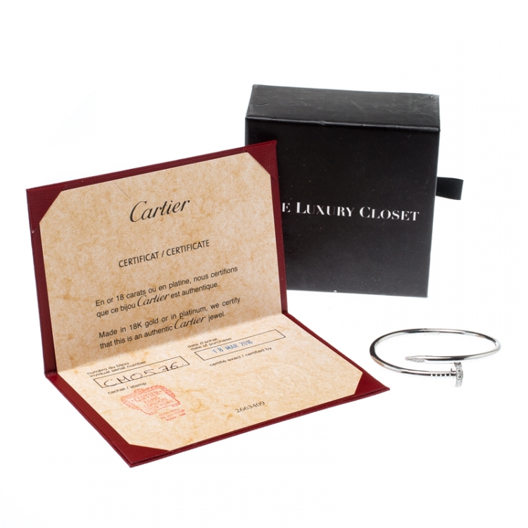 Pre Owned Cartier Juste Un Clou Diamond 18k White Gold Bracelet 15