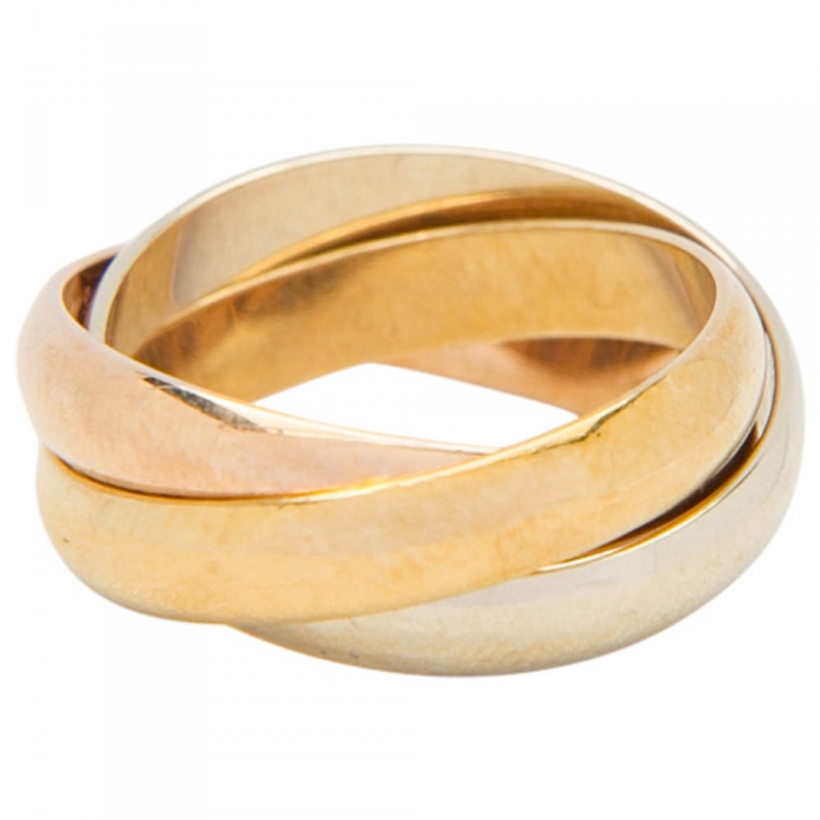 Pre Owned Cartier Les Must De Cartier Trinity Three Tone 18k Gold Band Ring Size 51