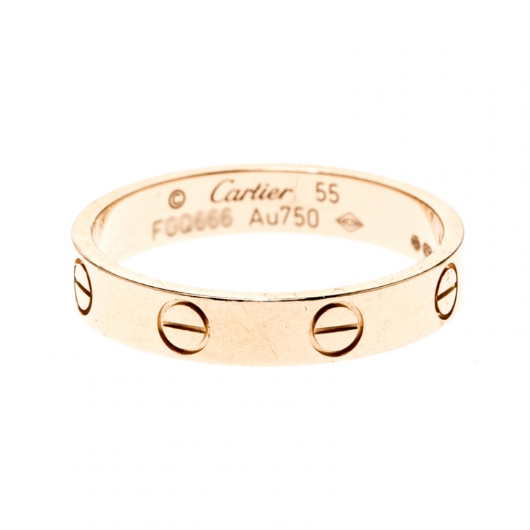 Pre Owned Cartier Love 18k Rose Gold Mini Band Ring Size 55