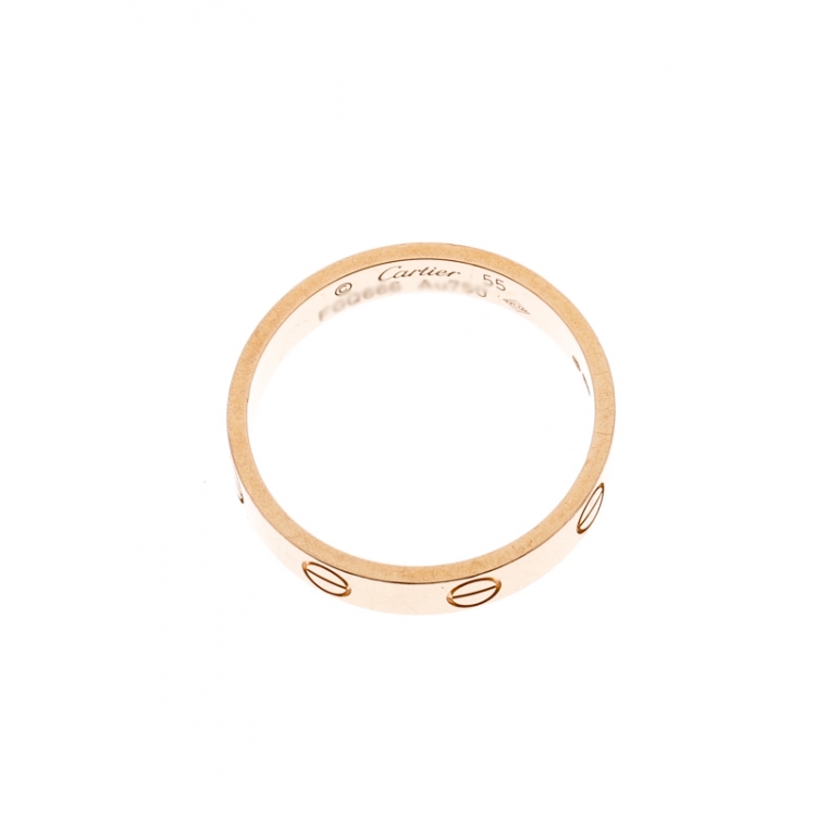 Pre Owned Cartier Love 18k Rose Gold Mini Band Ring Size 55