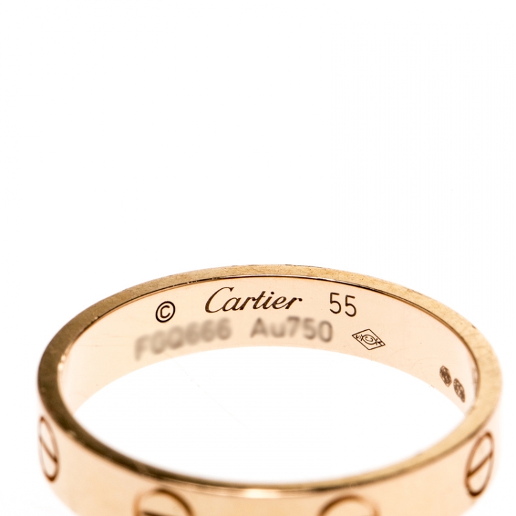 Pre Owned Cartier Love 18k Rose Gold Mini Band Ring Size 55