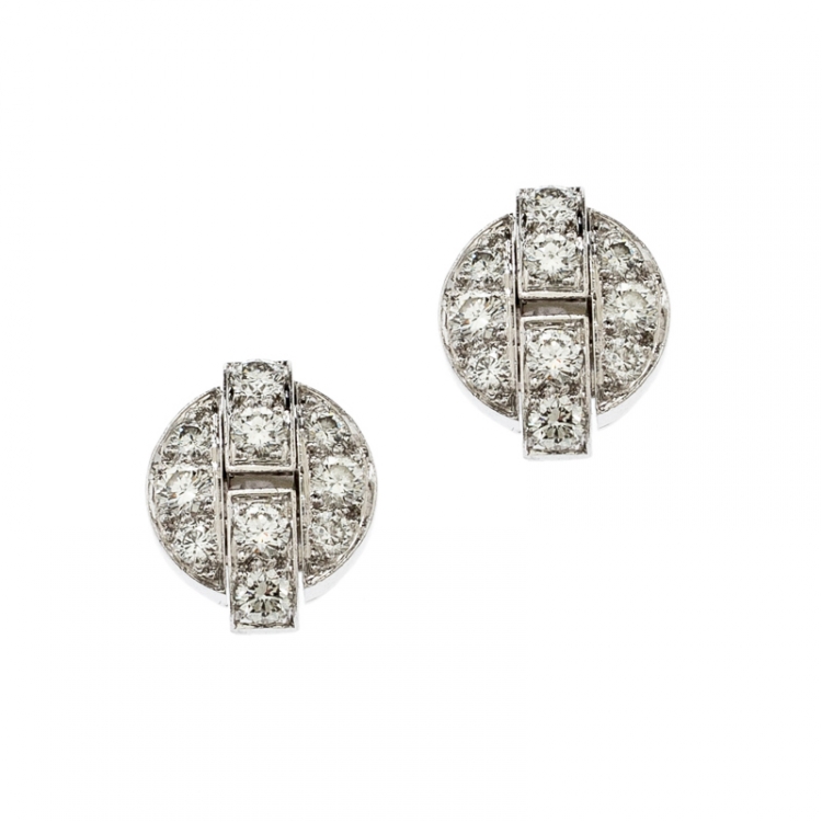 Pre Owned Cartier Himalia Diamond 18k White Gold Stud Earrings