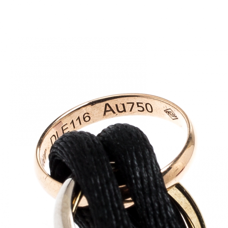 Pre Owned Cartier Trinity De Cartier Three Tone 18k Gold Black Adjustable Cord Bracelet
