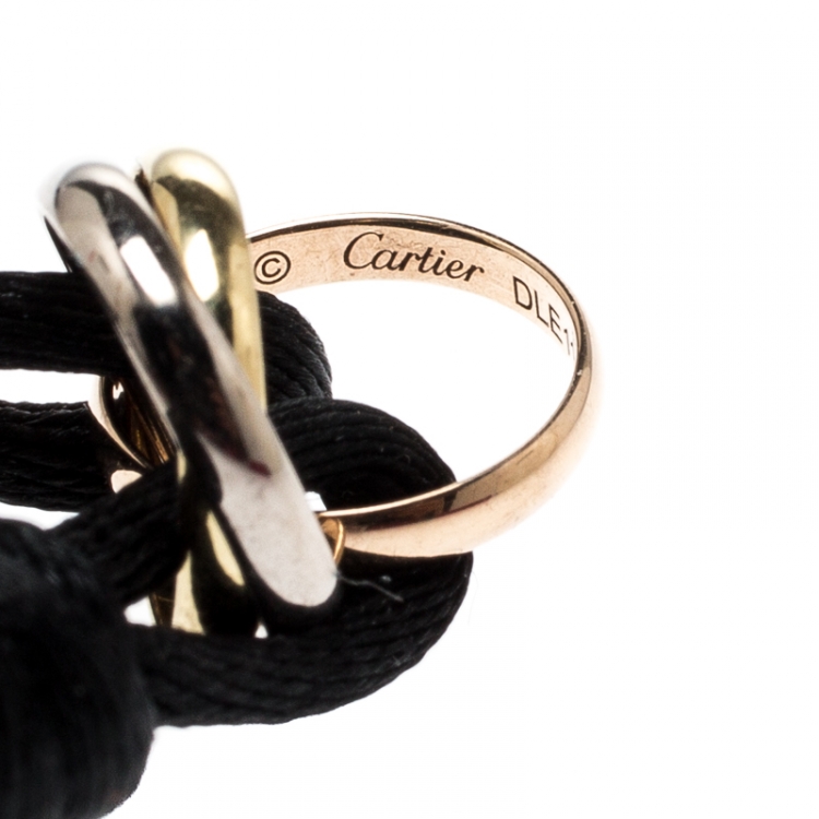 Pre Owned Cartier Trinity De Cartier Three Tone 18k Gold Black Adjustable Cord Bracelet