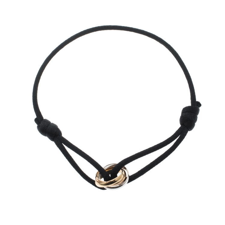 Pre Owned Cartier Trinity De Cartier Three Tone 18k Gold Black Adjustable Cord Bracelet