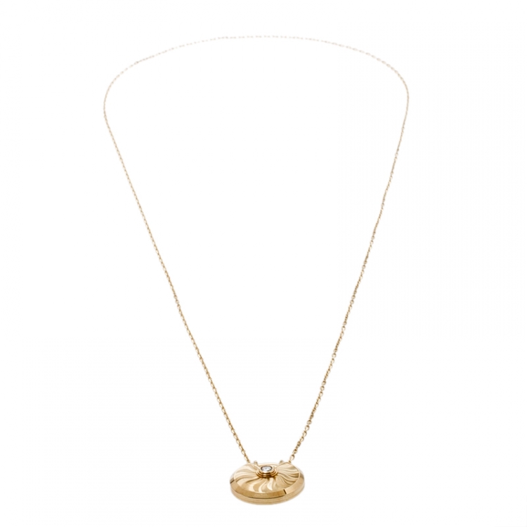 Pre Owned Cartier Amulette de Cartier Diamond Guilloche 18k Yellow Gold Long Pendant Necklace SM