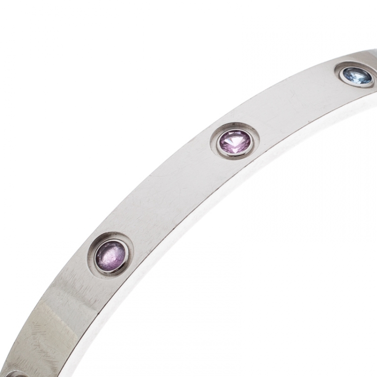 Pre Owned Cartier Love Multicolored Gemstones 18k White Gold Bracelet 18