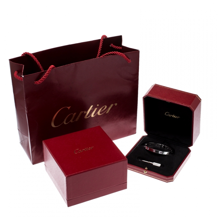Pre Owned Cartier Love Multicolored Gemstones 18k White Gold Bracelet 18