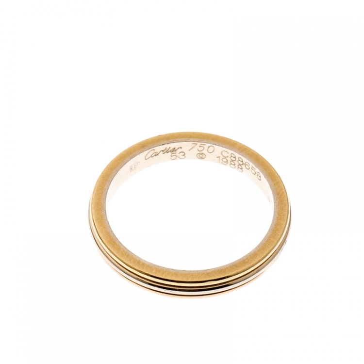 Pre Owned Cartier Trinity De Cartier 18k Three Tone Gold Band Ring Size 53