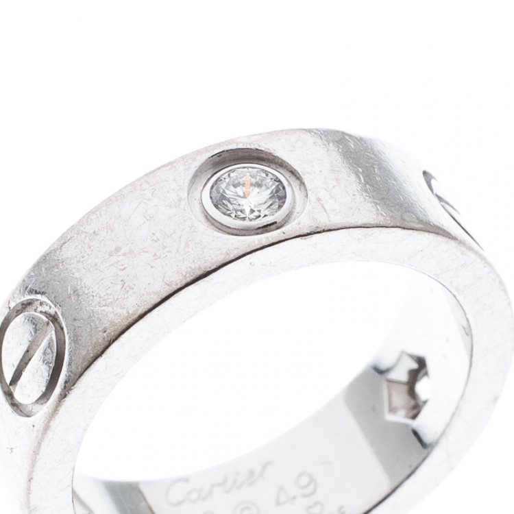 مملوكة مسبقًا Cartier Love 3 Diamonds 18k White Gold Band Ring Size 49