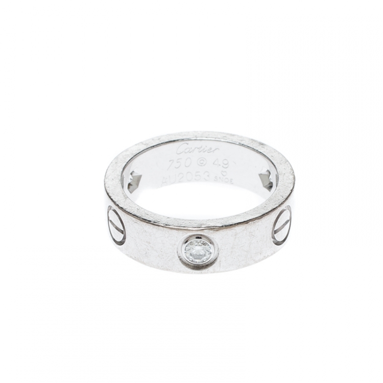 مملوكة مسبقًا Cartier Love 3 Diamonds 18k White Gold Band Ring Size 49
