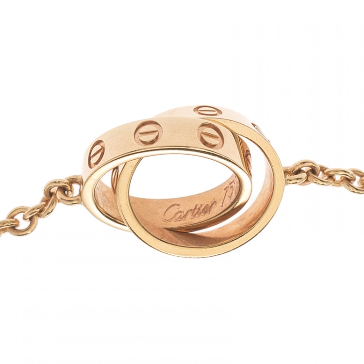 Pre Owned Cartier Love 2 Hoops 18k Rose Gold Necklace