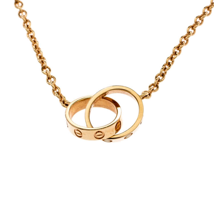 Pre Owned Cartier Love 2 Hoops 18k Rose Gold Necklace