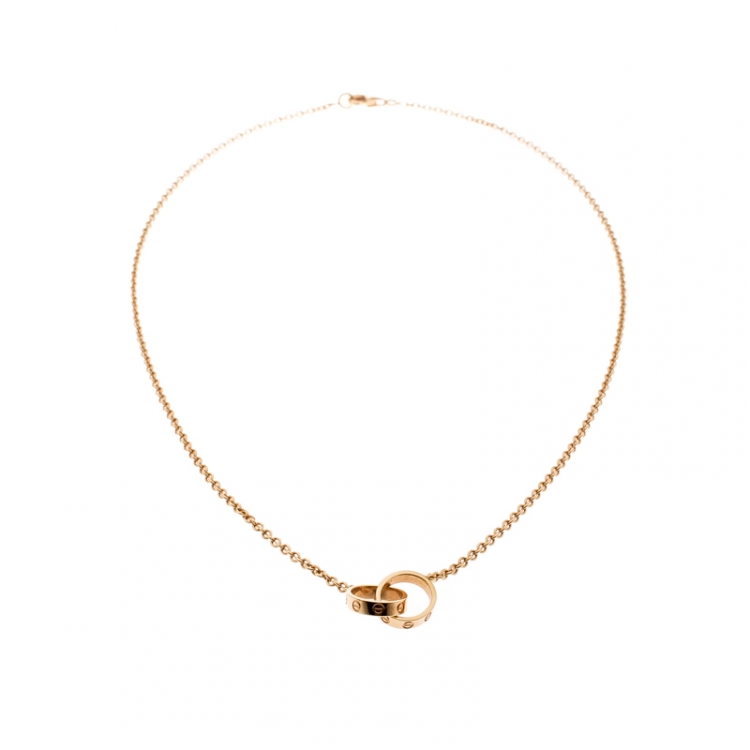 Pre Owned Cartier Love 2 Hoops 18k Rose Gold Necklace