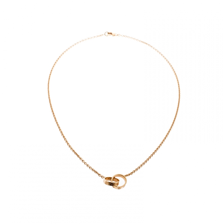 Pre Owned Cartier Love 2 Hoops 18k Rose Gold Necklace