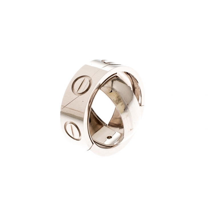 Pre Owned Cartier Astro Love 18k White Gold Ring Size 51