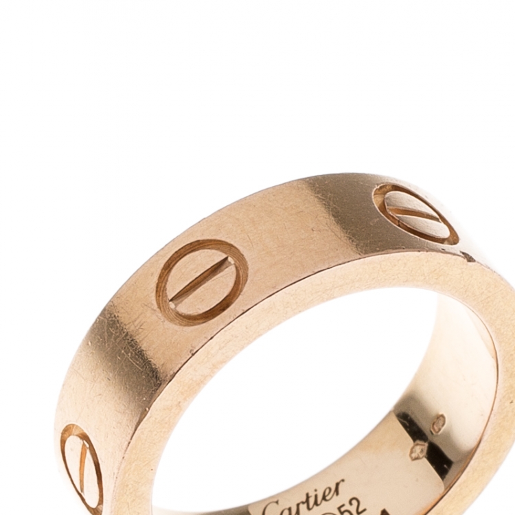 Pre Owned Cartier Love Pink Sapphire 18k Rose Gold Band Ring Size 52