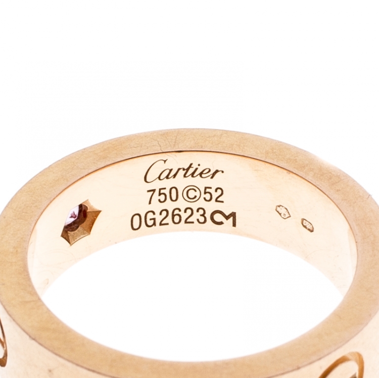 Pre Owned Cartier Love Pink Sapphire 18k Rose Gold Band Ring Size 52