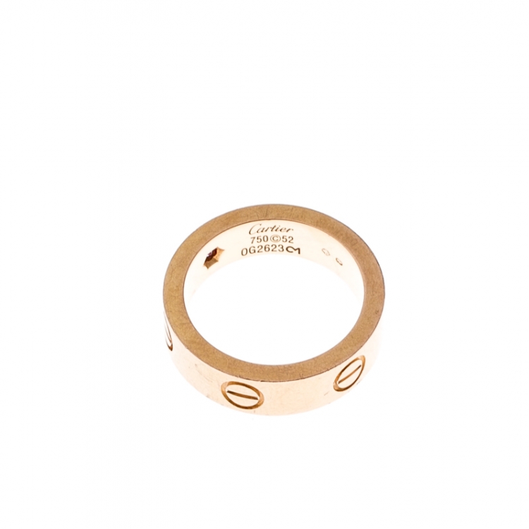 Pre Owned Cartier Love Pink Sapphire 18k Rose Gold Band Ring Size 52