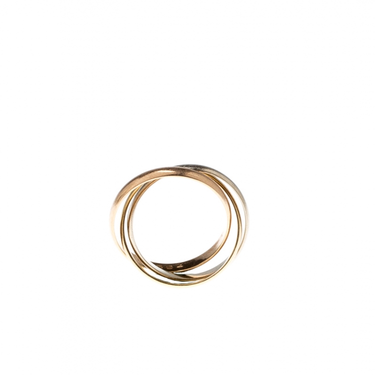 Pre Owned Cartier Vintage Trinity De Cartier Three Tone 18k Gold Band Ring Size 52
