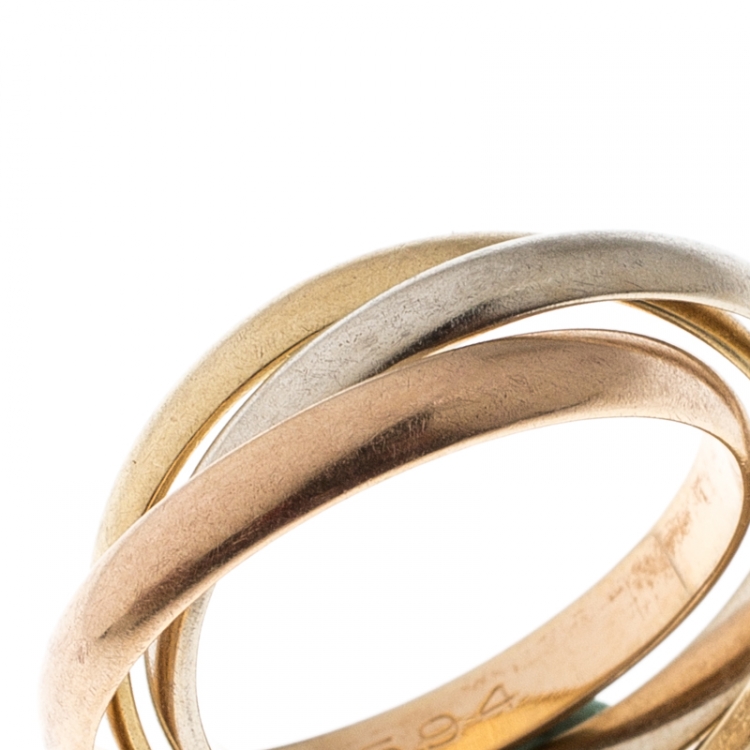 Pre Owned Cartier Vintage Trinity De Cartier Three Tone 18k Gold Band Ring Size 52