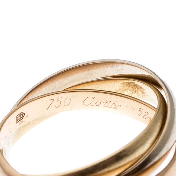 Pre Owned Cartier Vintage Trinity De Cartier Three Tone 18k Gold Band Ring Size 52