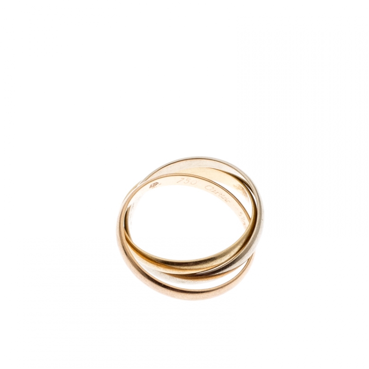 Pre Owned Cartier Vintage Trinity De Cartier Three Tone 18k Gold Band Ring Size 52