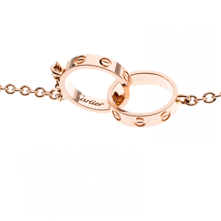 Pre Owned Cartier Love 2 Hoops 18k Rose Gold Necklace