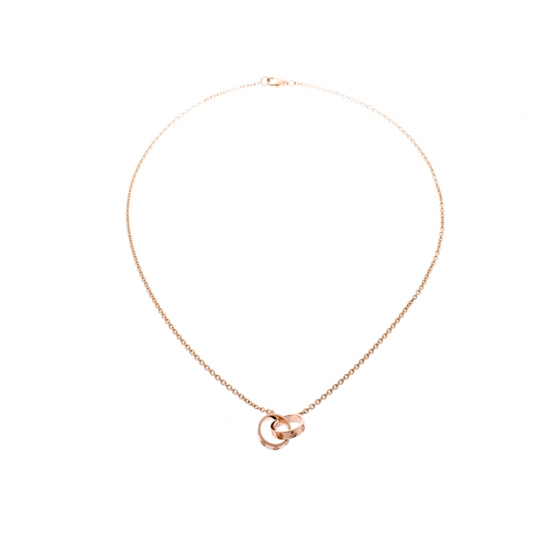 Pre Owned Cartier Love 2 Hoops 18k Rose Gold Necklace