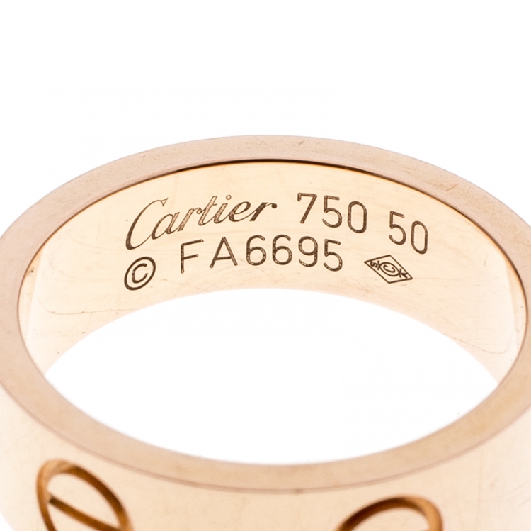 Pre Owned Cartier Love 18k Rose Gold Band Ring Size 50