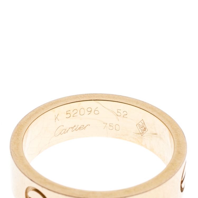 Pre Owned Cartier Love 18k Yellow Gold Band Ring Size 52