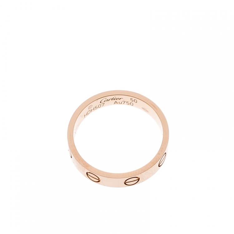 Pre Owned Cartier Love 18k Rose Gold Mini Band Ring Size 50