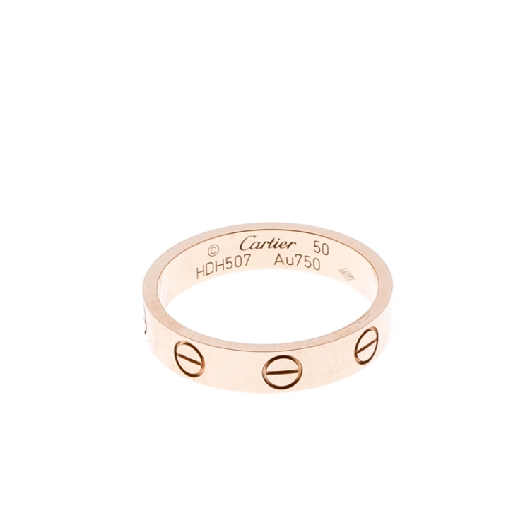 Pre Owned Cartier Love 18k Rose Gold Mini Band Ring Size 50