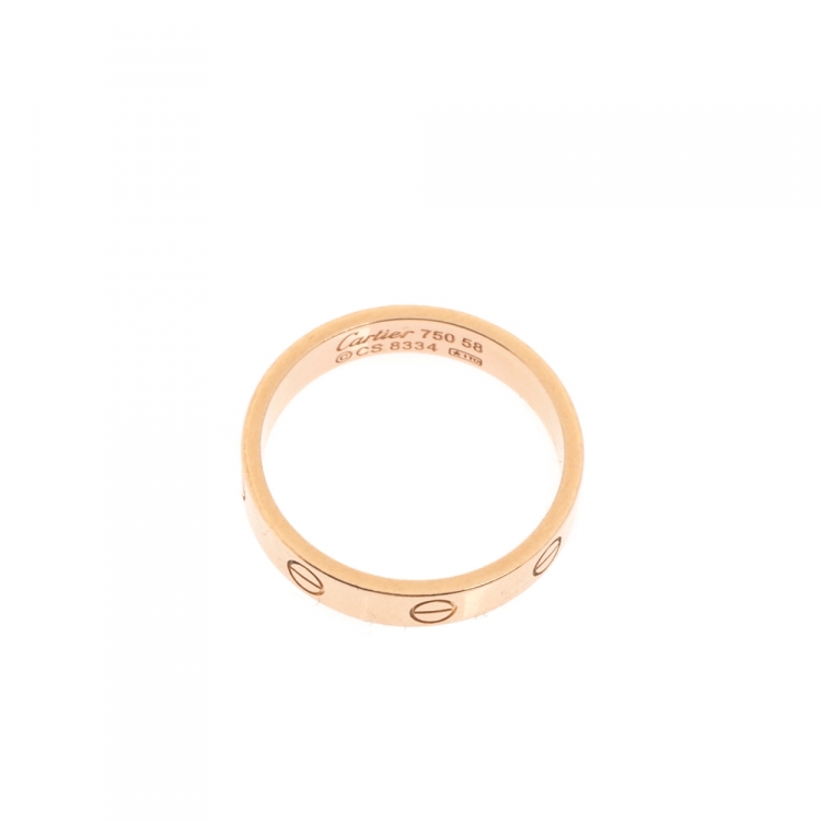 Pre Owned Cartier Love 18k Rose Gold Mini Band Ring Size 58