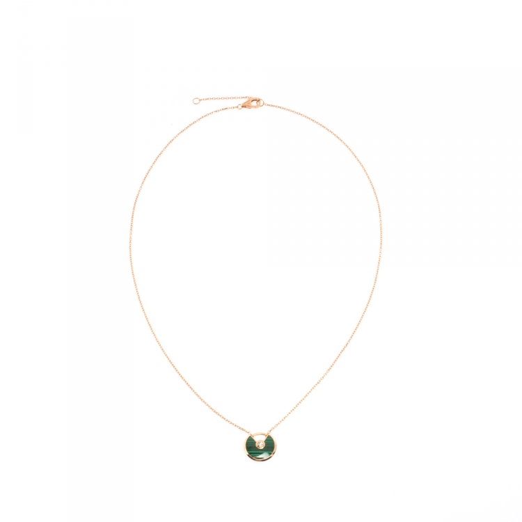 Pre Owned Cartier Amulette De Cartier Malachite 18k Rose Gold XS Pendant Necklace