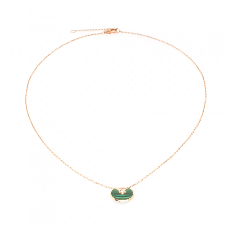 Pre Owned Cartier Amulette De Cartier Malachite 18k Rose Gold XS Pendant Necklace