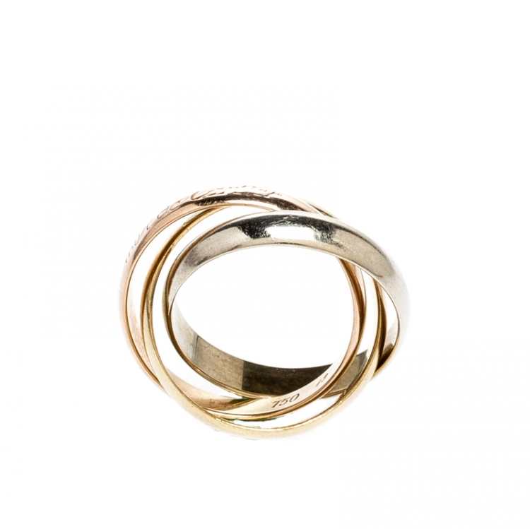 Pre Owned Cartier Les Must de Cartier Trinity Three Tone 18k Gold Band Ring Size 48