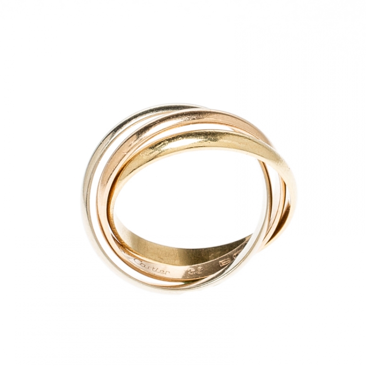 Pre Owned Cartier Trinity De Cartier Three Tone 18k Gold Band Ring Size 52