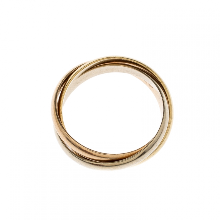 Pre Owned Cartier Trinity De Cartier Three Tone 18k Gold Band Ring Size 52