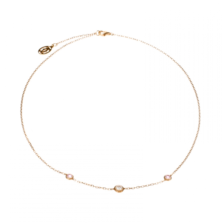 Pre Owned Cartier Diamants Legers De Cartier Pink Sapphire Diamond 18k Rose Gold Station Necklace