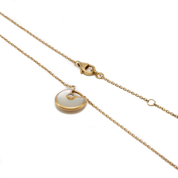Pre Owned Cartier White Mop Amulette De Cartier Yellow Gold Diamond Necklace