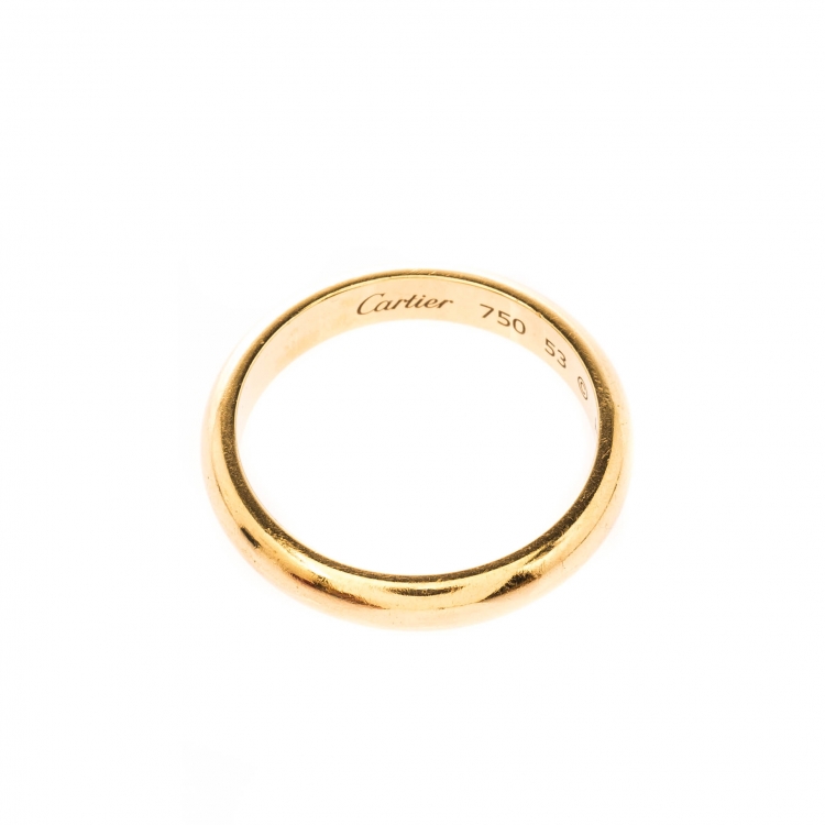 Pre Owned Cartier 1895 Wedding 18k Yellow Gold Band Ring Size 53