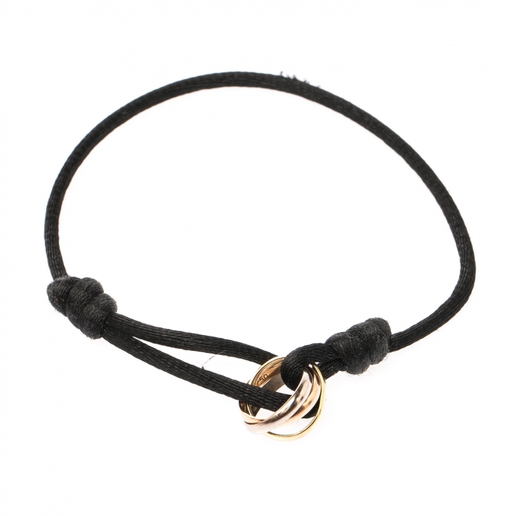 Pre Owned Cartier Trinity De Cartier Three Tone 18k Gold Black Adjustable Cord Bracelet