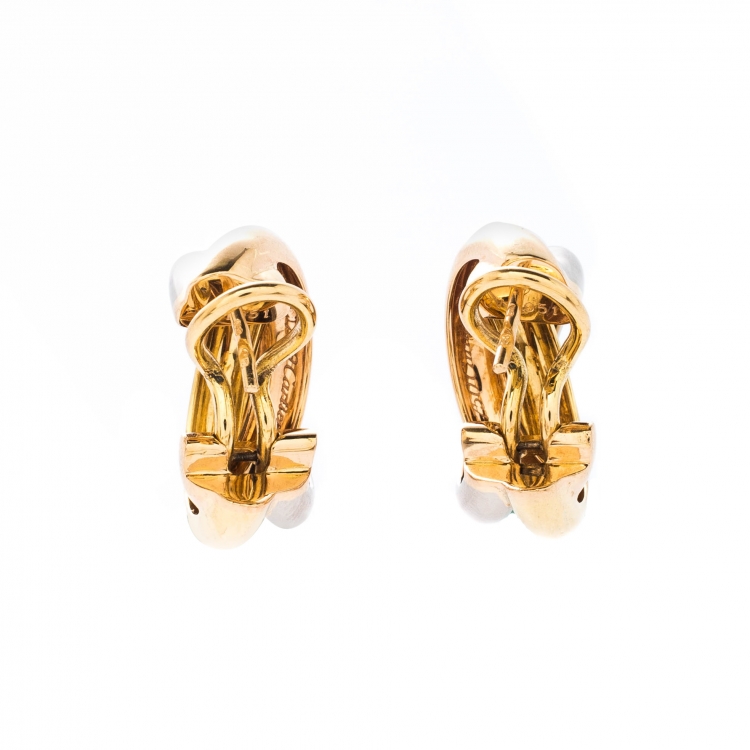 Pre Owned Cartier Trinity De Cartier Three Tone 18k Gold Hoop Earrings