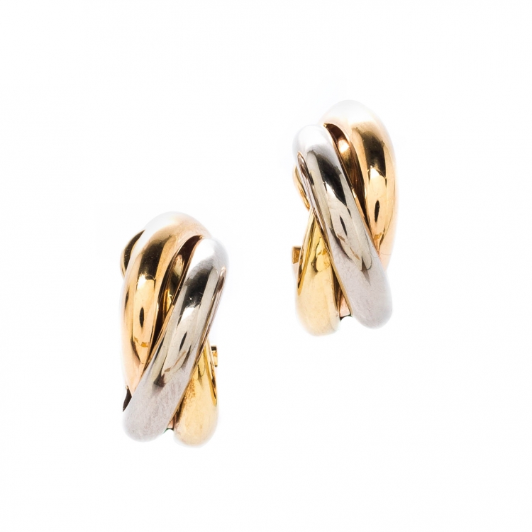 Pre Owned Cartier Trinity De Cartier Three Tone 18k Gold Hoop Earrings