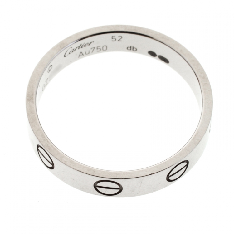 Pre Owned Cartier Love 18k White Gold Mini Band Ring Size 52