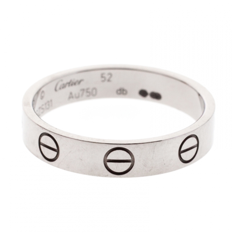 Pre Owned Cartier Love 18k White Gold Mini Band Ring Size 52