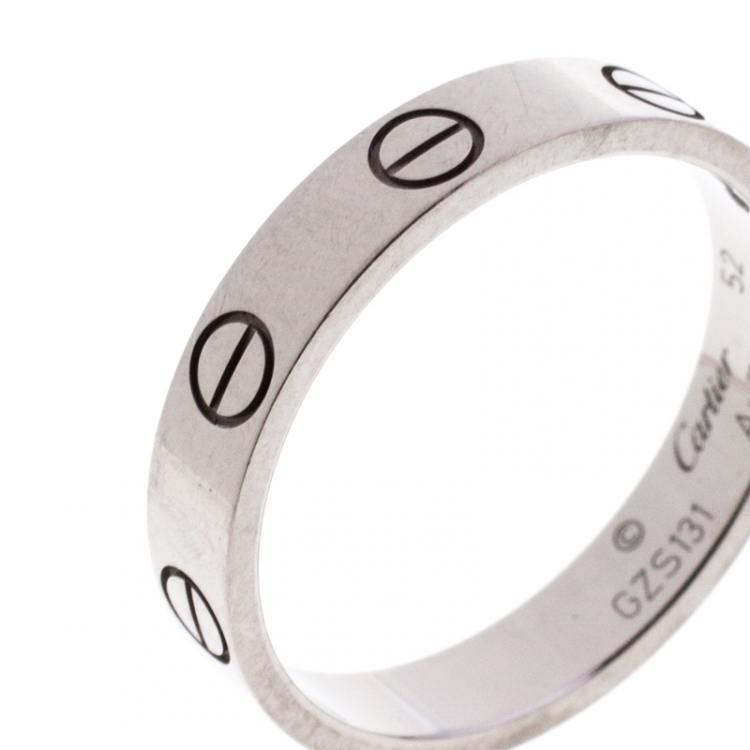 Pre Owned Cartier Love 18k White Gold Mini Band Ring Size 52
