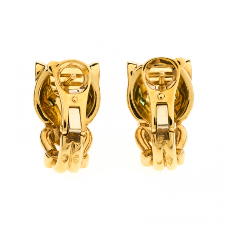 Pre Owned Cartier Panthere de Cartier Diamond Tsavorite Garnet 18k Yellow Gold Earrings