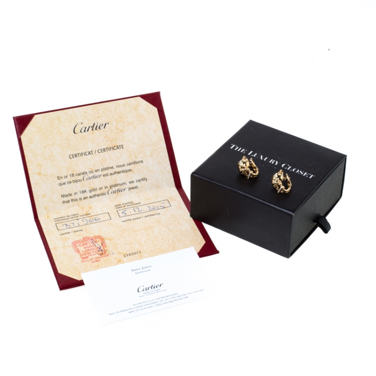 Pre Owned Cartier Panthere de Cartier Diamond Tsavorite Garnet 18k Yellow Gold Earrings
